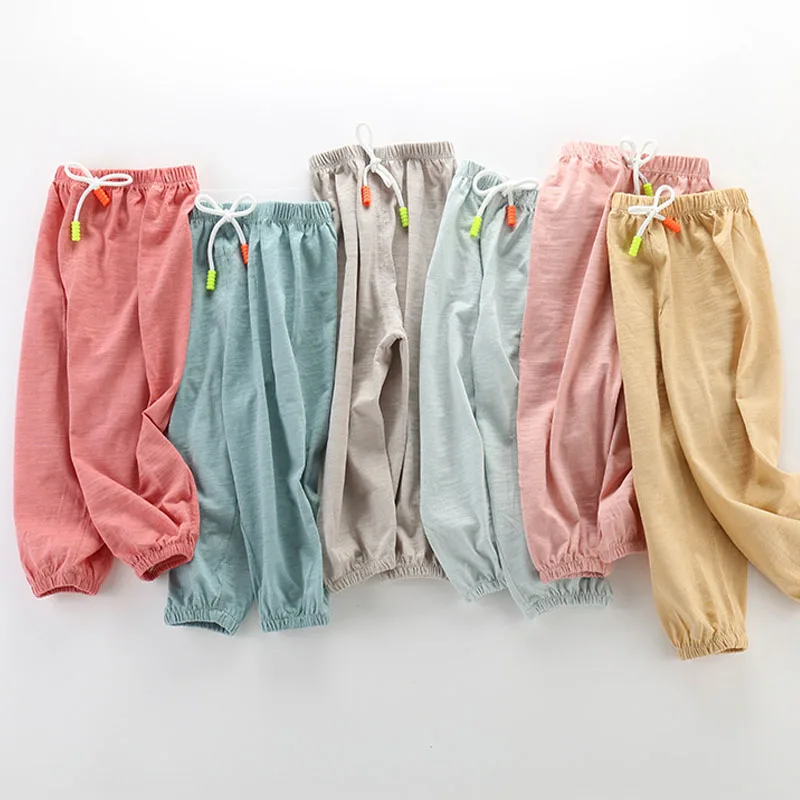 Летние Детские хлопковые штаны тонкие дышащие противомоскитные штаны ярких цветов для мальчиков и девочек