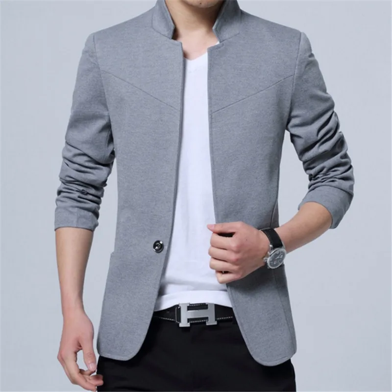 

Male Suits Plus Size Blazer Men Mandarin Collar Americana Hombre Business Casual Silm Fit Blazer Masculino Pure Color Blazers