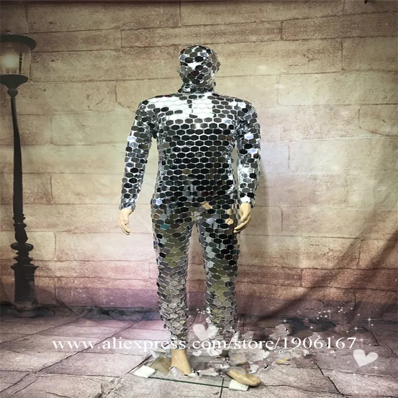 Ballroom dance men robot mirror suit women stage show costumes singer silver clothes models performance catwalk wears dj4