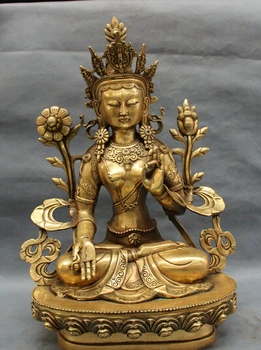 

wholesale factory 18" Tibet Brass Buddhist Joss Protect Lotus 7 Eyes White Tara Goddess Statue 25% off