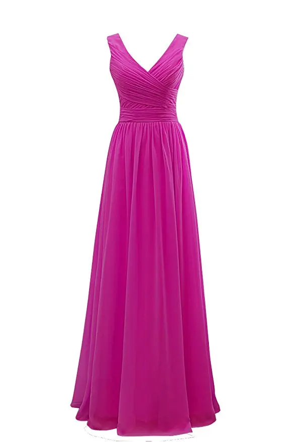 Бирюзовое длинное платье подружки невесты принцесса А-силуэт v-образный вырез женские плиссированные официальные свадебные вечерние платья vestido de festa - Цвет: hot pink