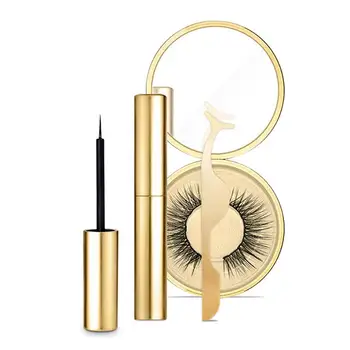 

Magnetic Eyelashes 3D Faux Mink Eyelashes Magnet Lashes Magnetic Liquid Eyeliner&Magnetic False Eyelashes & Tweezer Set T