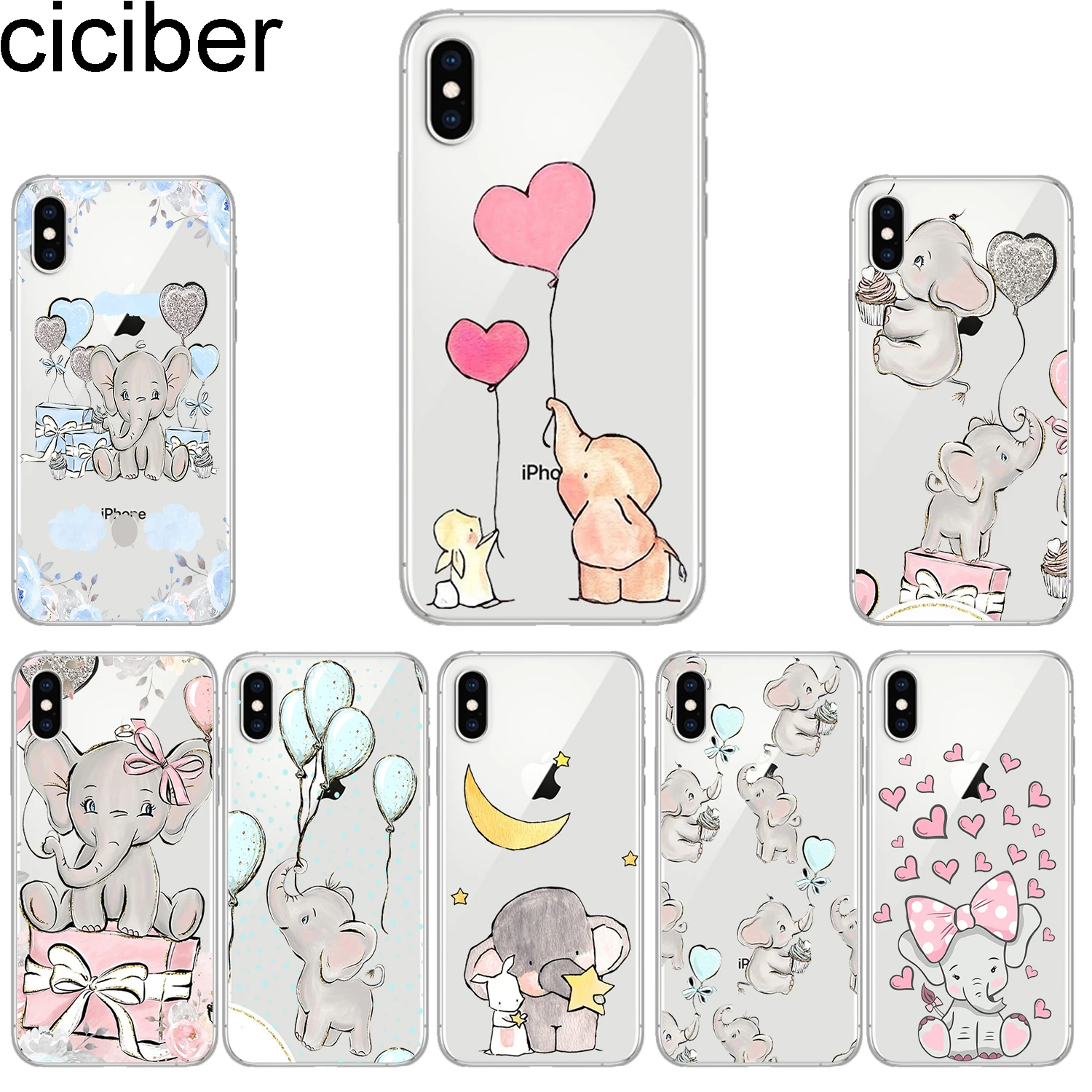 

ciciber Phone Cases for IPhone 7 8 6 6s Plus SE 5s X Xs XR XS Max Soft TPU Back Cover for IPhone 11 Pro Max 2019 Elephant Animal