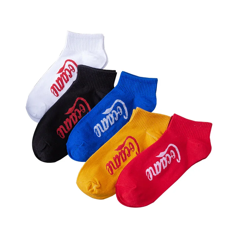 10 pcs = 5 pairs Men's Socks Trends Hip Hop Couple Socks Street Europe and America Low Help Boat Socks Men Cola socks