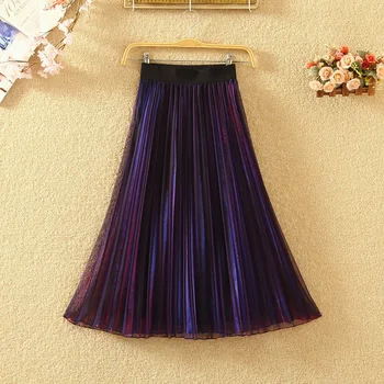 

2019 summer pleated women skirts solid A-line office lady vintage elegant skirts slim knee length skirts