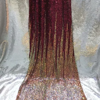 

2020 Red Gold French Sequins Tulle Lace Fabric 2019 High Quality African Lace Fabric Nigerian Mesh Lace Fabrics For Party Dress