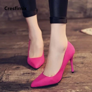 Cresfimix-zapatos de tacón alto sin cordones para mujer, calzado informal de punta estrecha, tacones altos, 8cm, para primavera y verano, a629
