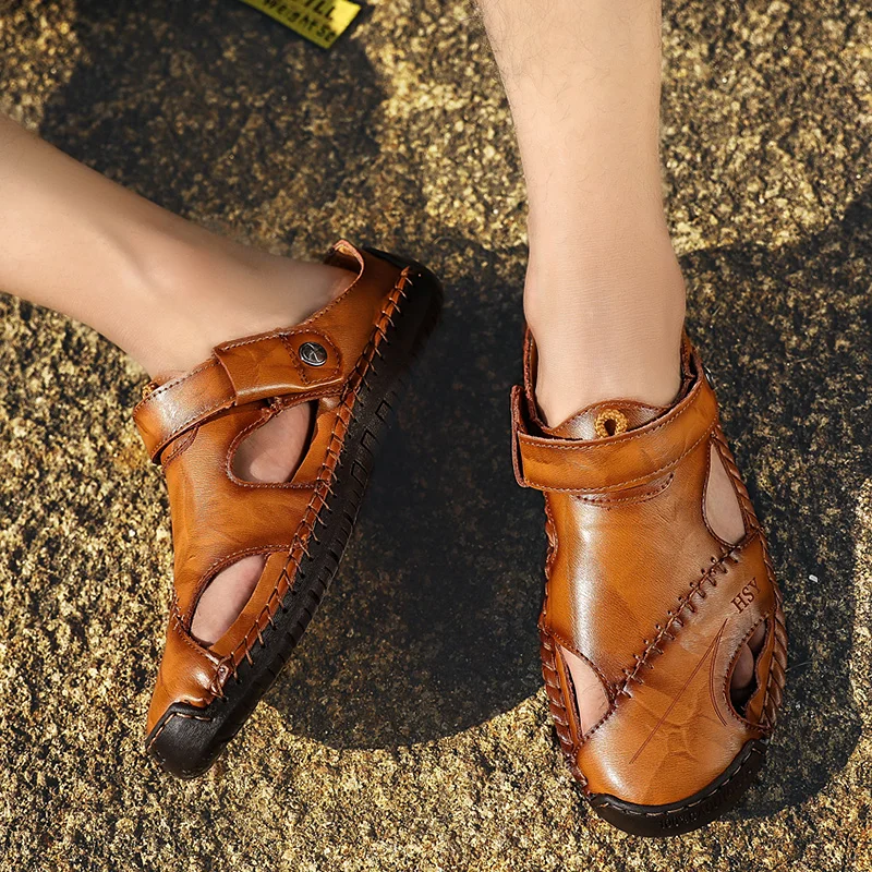 

2019 Summer Leather Beach Sandals men Outdoor Hiking men Sandals echtes leder Breathable men Sandlas Outdoor Shoes