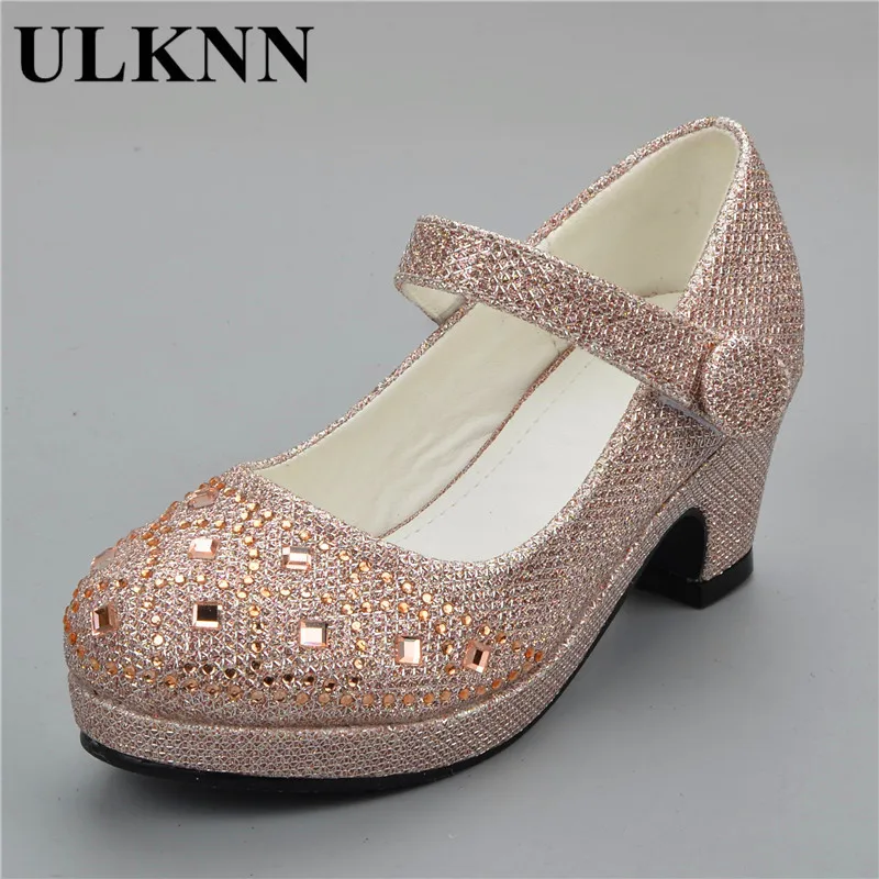

ULKNN Children Shoes For Girls Princess Shoes Kids High Heel Shoes Party Wedding Dress Glitter Crystal Spring Autumn School Shoe