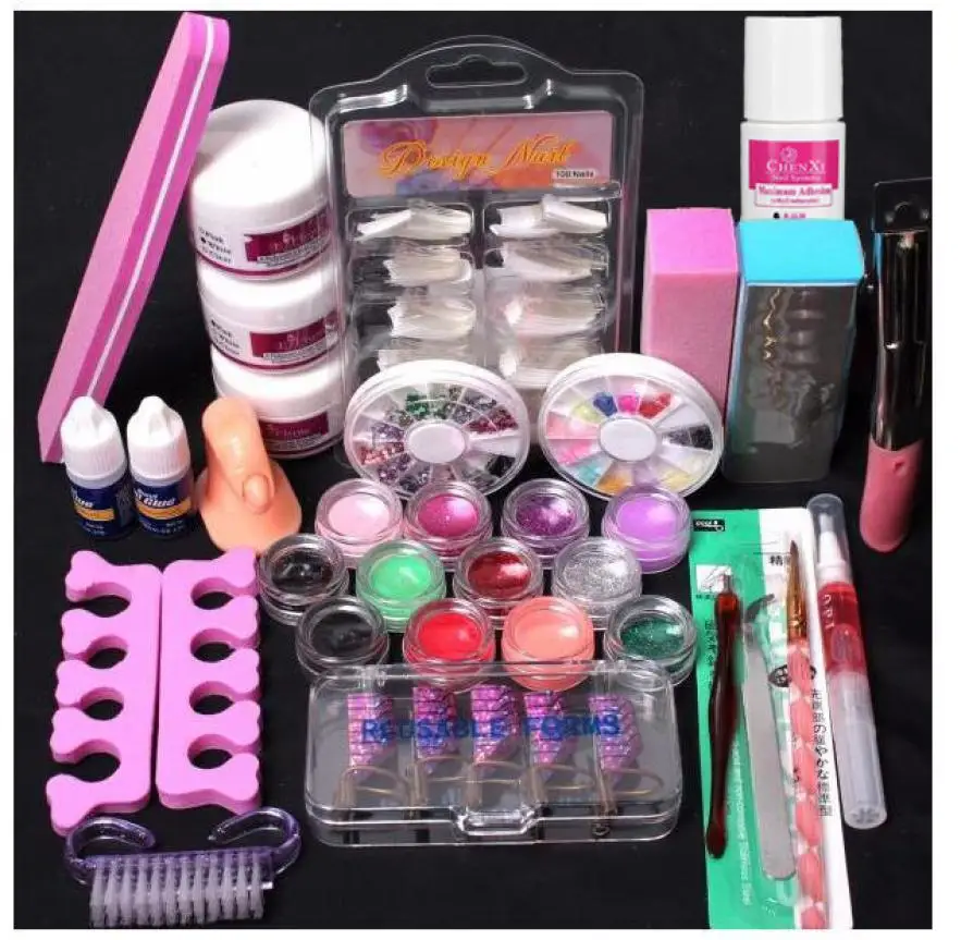 

Hot Fashion Women 24 in 1 Acrylic Nail Art Tips Liquid Buffer Glitter Decoration Tools Full Kit Set For Professional Or Home Use