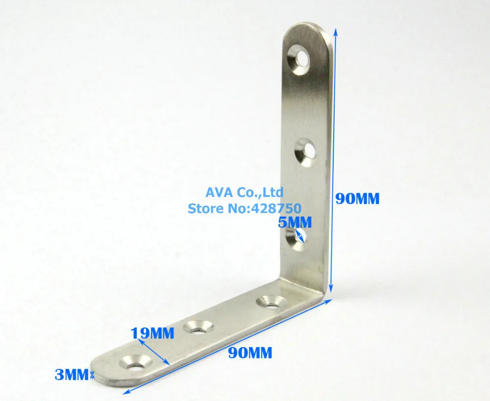 4 шт. 90x90x19 мм Прямоугольный нержавеющий стальной угловой кронштейн