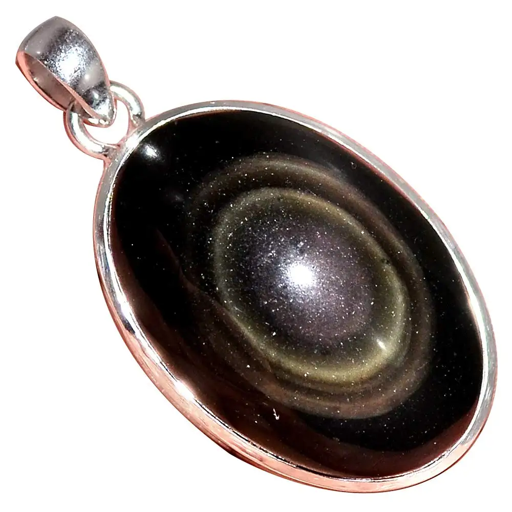 

NiaoZaiFei YunZaiKan Genuine Obsidian Eye Pendant 925 Sterling Silver, 42 mm, MHBAP6200