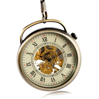 

Fashion Pocket Watch Mechanical Hand Wind Special Handle Skeleton Clock Elegant Classic Steampunk Women Men Chain 2018 Xmas Gift