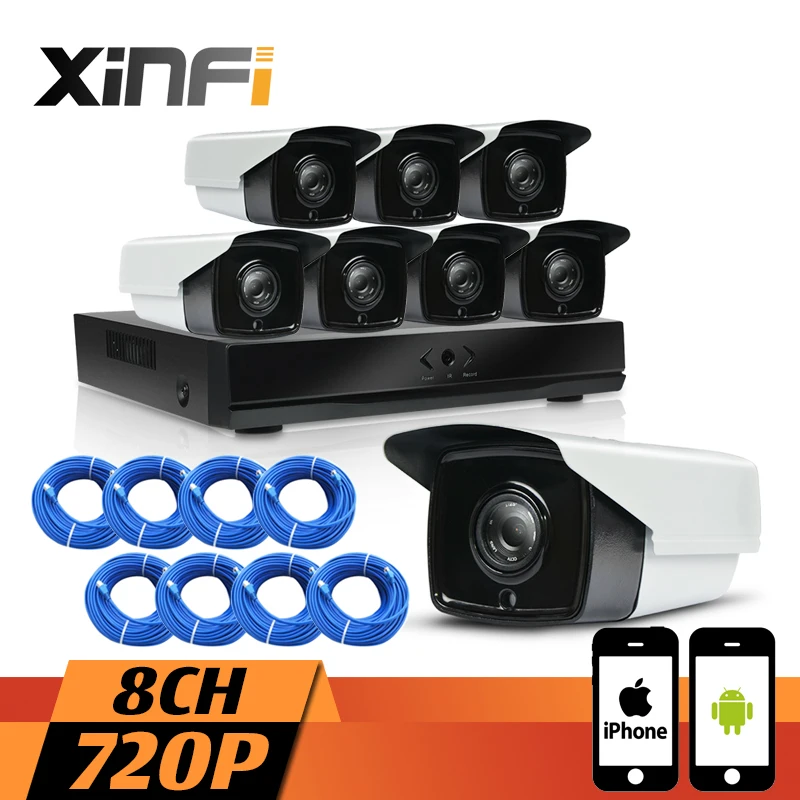 XINFI 8CH HDMI NVR SYSTEM Network Video Recorder 720P cctv system 1.0MP HD Home Security Camera System CCTV kit