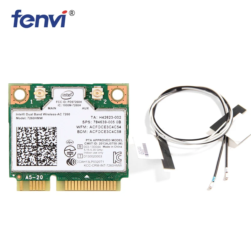 Двухдиапазонная беспроводная карта intel 7260HMW 7260 PCI-E 802.11ac WiFi BT 4,0 Mini Wlan 2,4G/5 Ghz 2x2 WiFi+ Bluetooth 4,0+ антенна