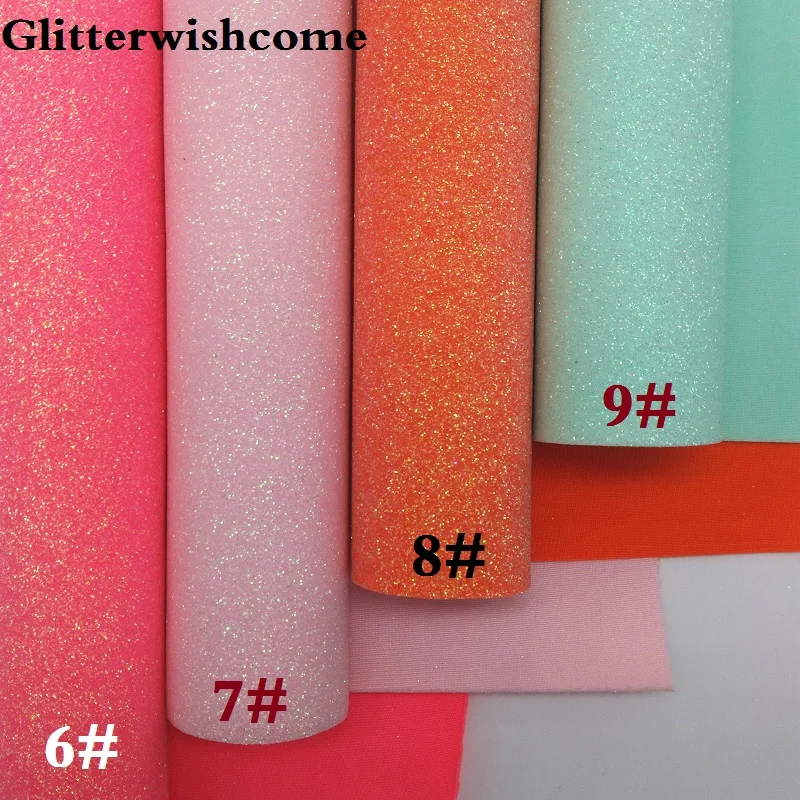 Glitterwishcome 30X134 см мини ролл синтетическая кожа, Fluo мелкие блестки кожа с лайкрой бэк винил для Луки, GM053