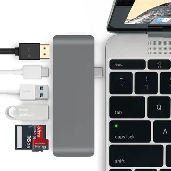 

Replacement For MacBook Type-C Turn HD Converter 6-In-1 4Kx2k Hub Adapter TF SD Card Reader