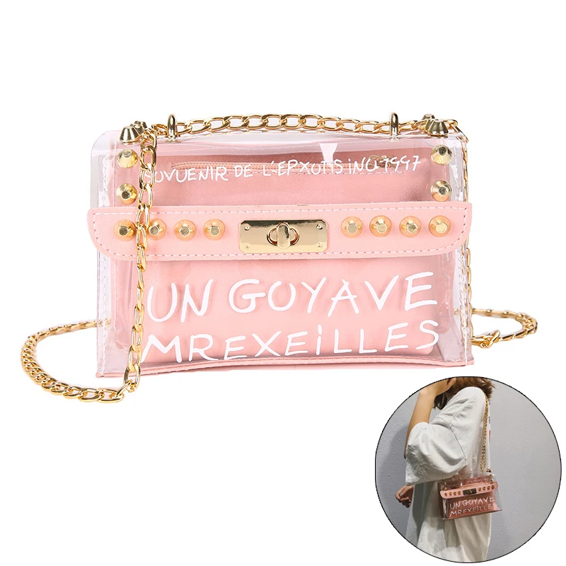 

Fashion Women Brand Small Square Transparent Shoulder Bag PU Composite Messenger Bags New Female Clear Handbags