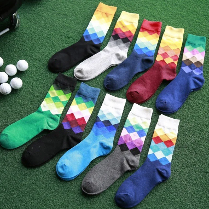 

Sale 1 Pair One Size 10 Colors British style Fashion Hot Elegant Plaid Gradient Color Men Sock
