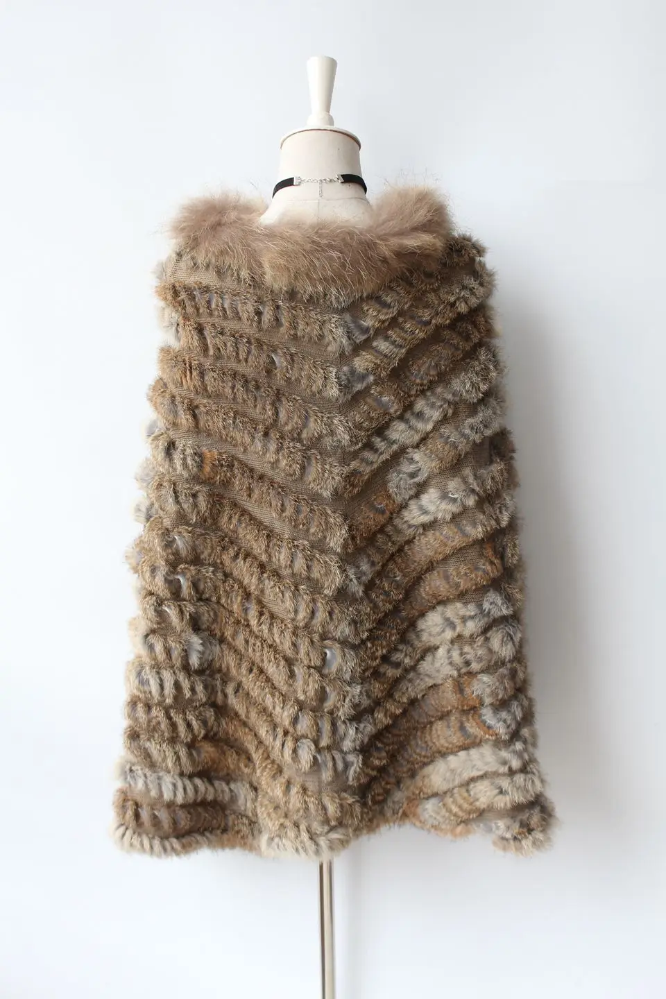 genuine rabbit fur poncho big size with collar (13)