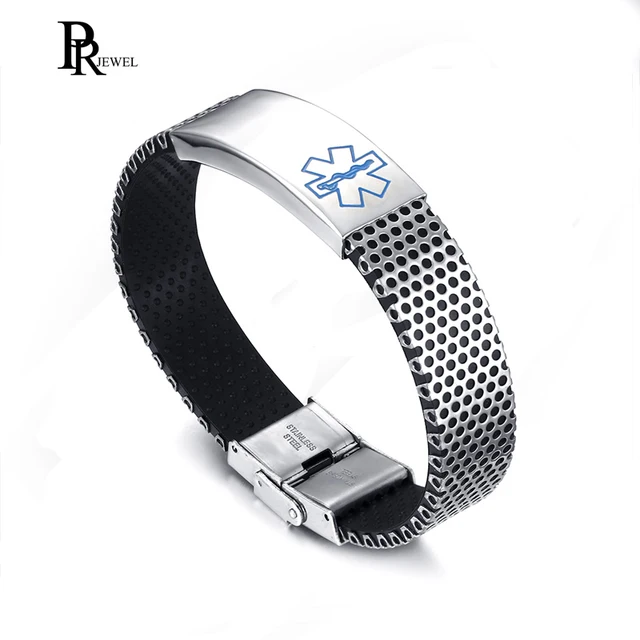 Men S Stainless Steel Silicone Blue Medical Alert Diabetic Engraved Men S Stainless Steel Silicone Blue Medical Alert Diabetic Engraved Cuff Bracelet Bangle