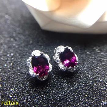 

KJJEAXCMY fine jewelry 925 pure silver inlaid with natural water drop aluminum magnesium garnet female ear nail jewelry.
