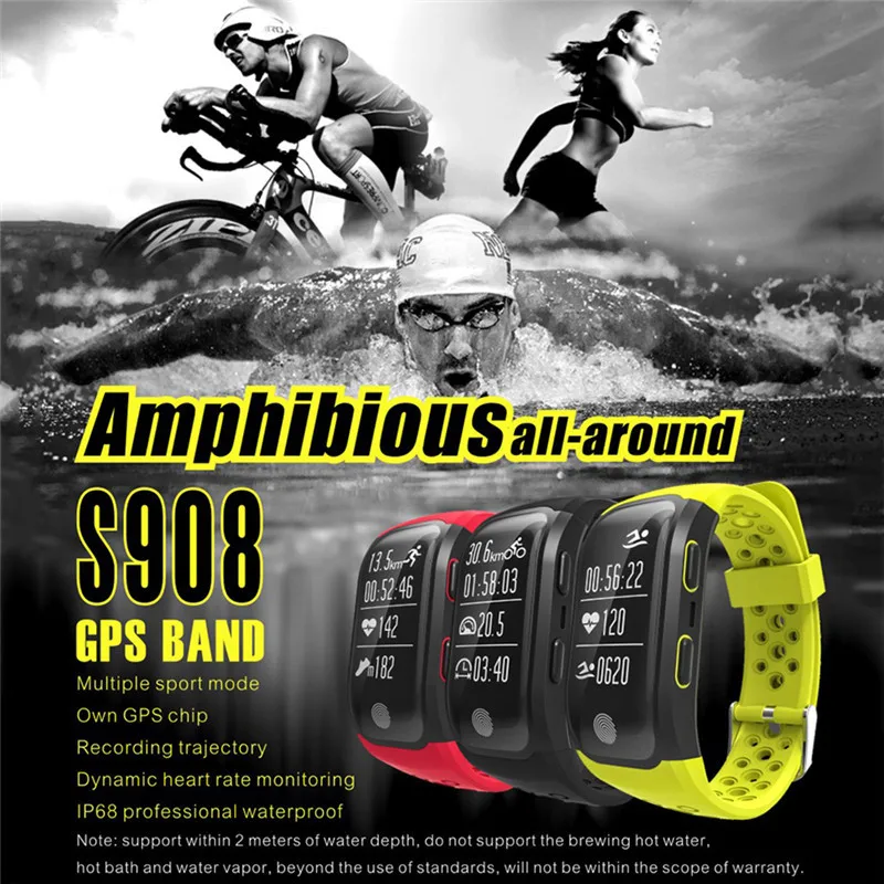 

S908 Smart Bracelet IP68 Waterproof Smartband GPS Heart Rate Monitor Fitness Tracker Sport Bluetooth Wristband for Android IOS