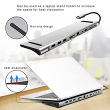 USB C Docking Station for MacBook Pro Adapter to HDMI/VGA/Mini DP/SD/RJ45/USB/USB-C PD Charging Port for Chromebook Pixel & More