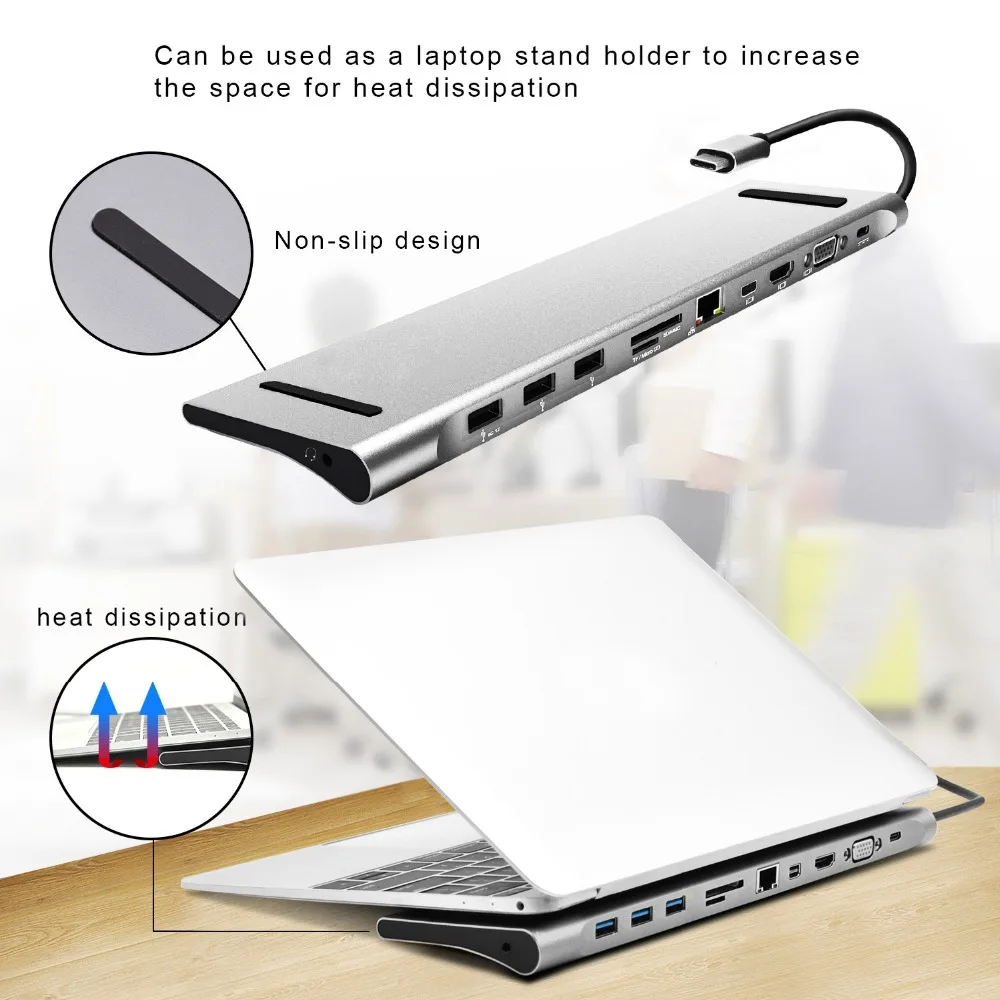USB C док-станция для MacBook Pro адаптер HDMI/VGA/Mini DP/SD/RJ45/USB/USB-C PD зарядный порт Chromebook Pixel и