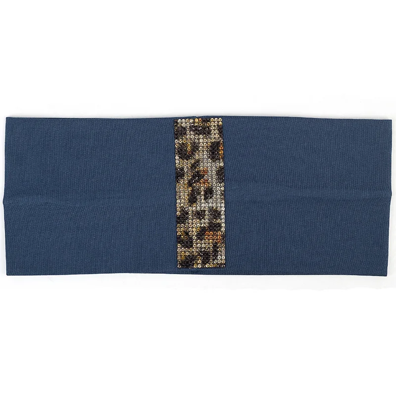 Geebro Женская Хрустальная леопардовая летняя повязка на голову для волос Стразы хлопковые аксессуары для волос для девочек эластичная резинка для волос DT732 - Цвет: Navy