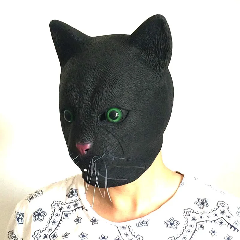 Horror Black Cat Mask Green Eyes Animal Head Mask Adults Horror Cosplay