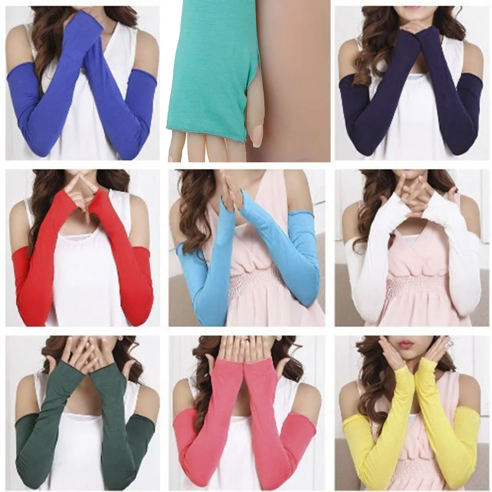 Women Multifunctional Sunscreen Arm Warmer Half Finger Cotton Long Fingerless Gloves Cuff Hand Protection Anti-UV Simple Design