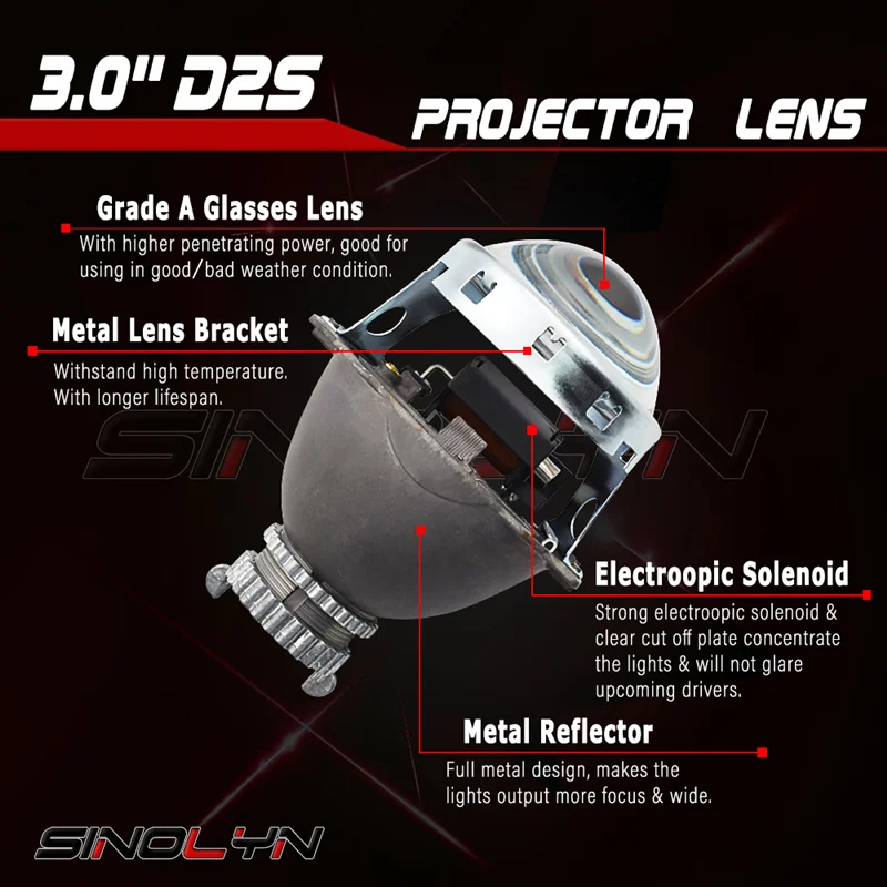US $44.85 Sinolyn Bixenon Lens 30 D2S HID Projector Koito Q5 Headlight Lenses Full Metal Automobiles Kit H4 Car Lights Accessories Tuning