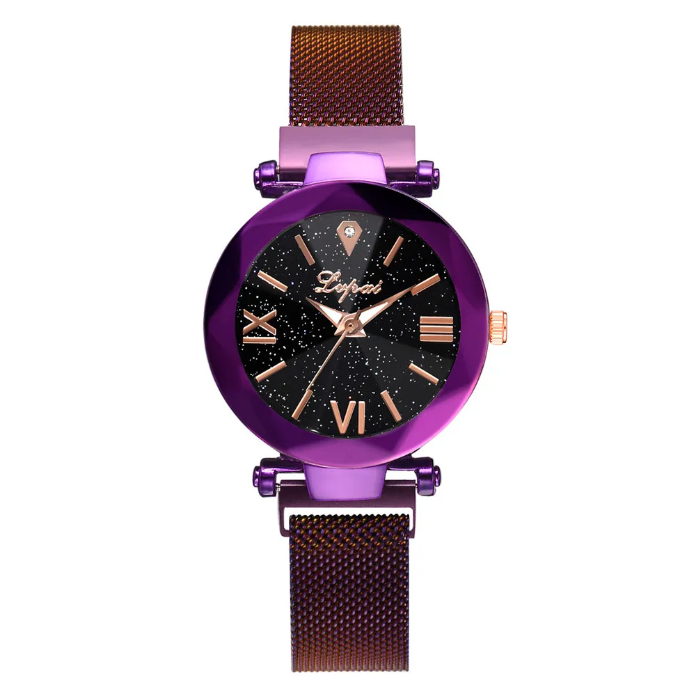 

Starry Sky Dial Quartz Purple Blue Watch Mesh Magnet Stainless Steel Creative Diamond Elegant Ladies Women Watches A40