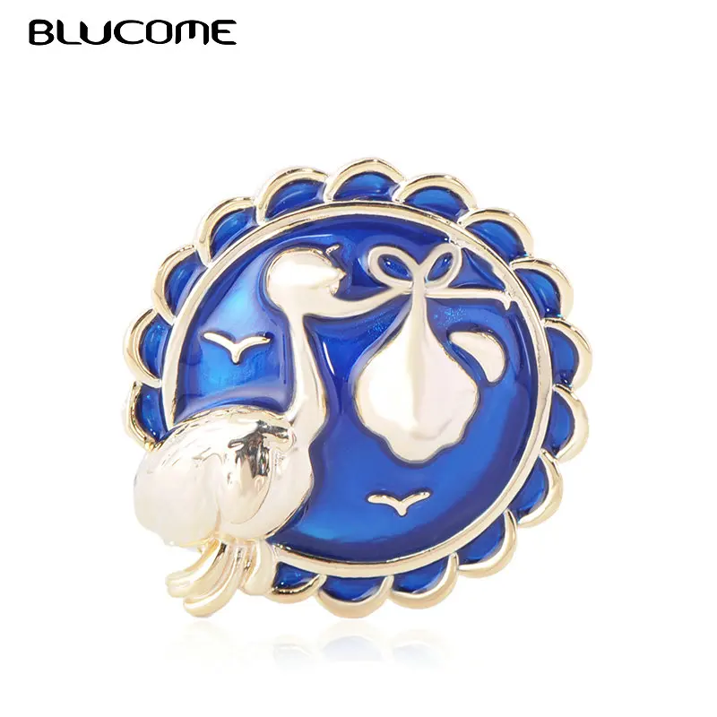 Эмаль blucome Круглый Монета товары для птиц с мешком Броши золотого цвета Сплав животных Чайка брошь корсаж модные женские туфли Подарки д