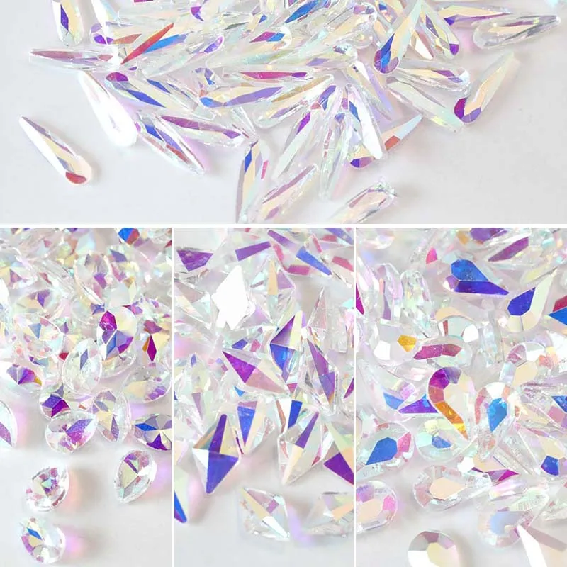 

Mix Shape 20PCS Glitter Rhinestone Glass K9 Transparent CrystalAB Non Hot fix Rhinestones Crystal for Nail Art Decoration E7078