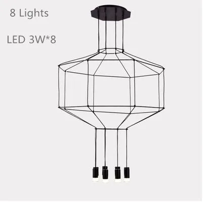 Современный скандинавский 110 В 220 в 240 В светодиодный подвесной светильник черного цвета с проволочной оплеткой, лампа для лестничной клетки, холла, холла, 3 метра, с кабельным потоком, черная Подвесная лампа - Цвет корпуса: 8 heads D85xH300cm