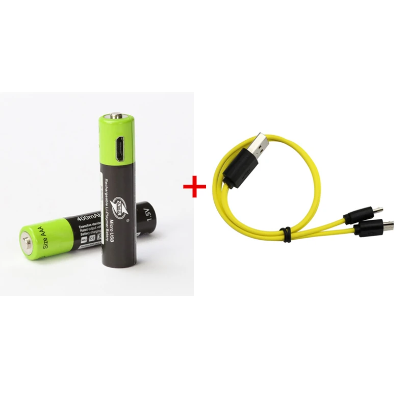 ZNTER 4 шт 1,5 V AAA Mirco USB аккумуляторная батарея 400MAH AAA батарея для игрушек RC аккумуляторы с контроллером литий-полимерная батарея - Цвет: 2pcs with usb cable