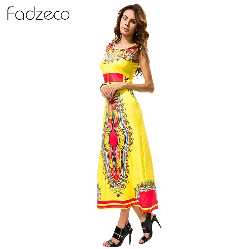 Fadzeco африканские платья для женщин Дашики без рукавов Национальный принт длинное платье макси летнее платье Femme Этническая африканская