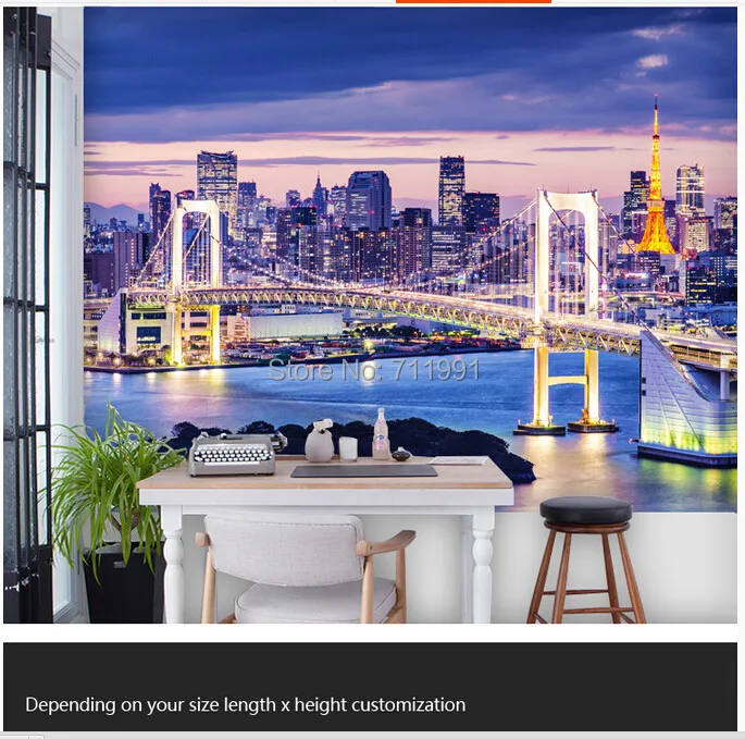 

Custom photo wallpaper murals,Tokyo city  at night for the sitting room TV wall waterproof vinyl papel DE parede