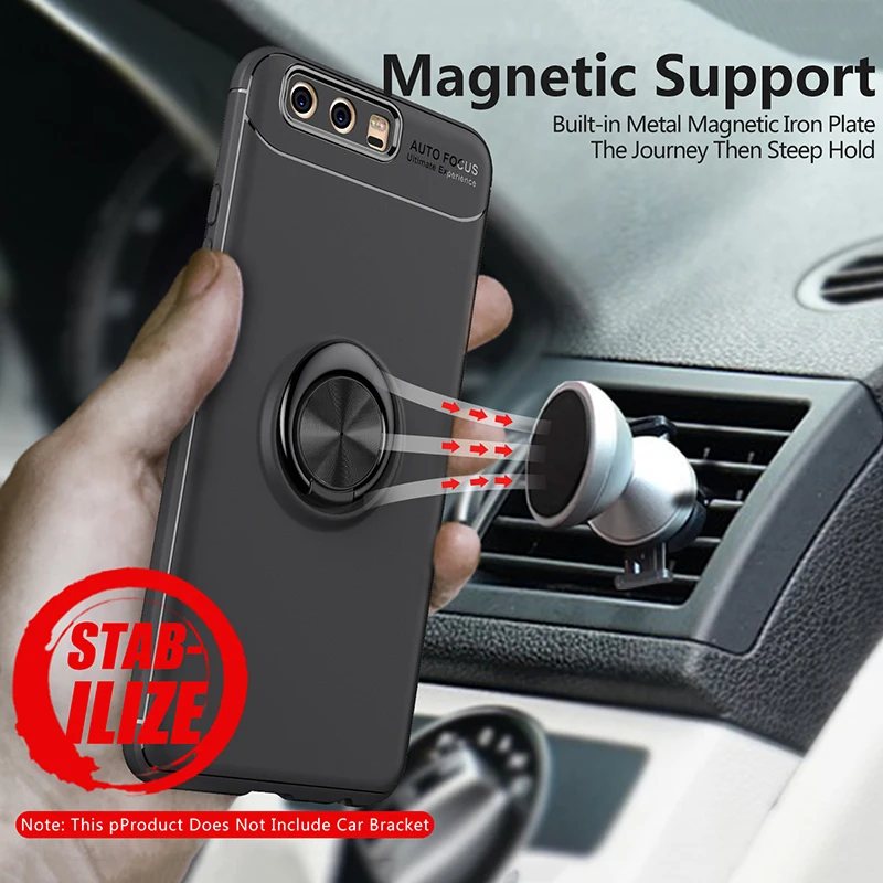 MAKAVO For Huawei P10 Lite Case P10 Finger Ring Holder Soft Silicone Matte Back Cover For 3