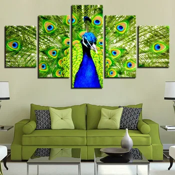 

Canvas Painting 5 Piece Modern Pictures Wall Art Print Animal Beautiful Peacock for Living Room Home Decor Ready to Hang Decor