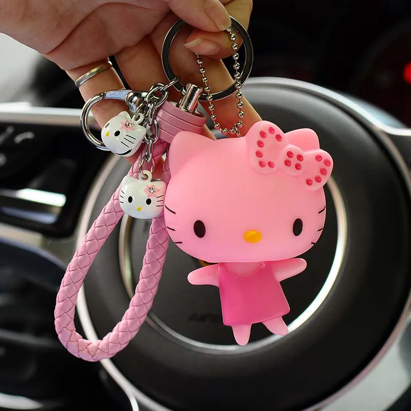 Милый мультфильм ПВХ кошка рисунок «hello kitty» кукла брелок кожа Веревка металлический держатель для ключей брелок с колокольчиком брелок Шарм сумка авто кулон подарки - Цвет: Type 7