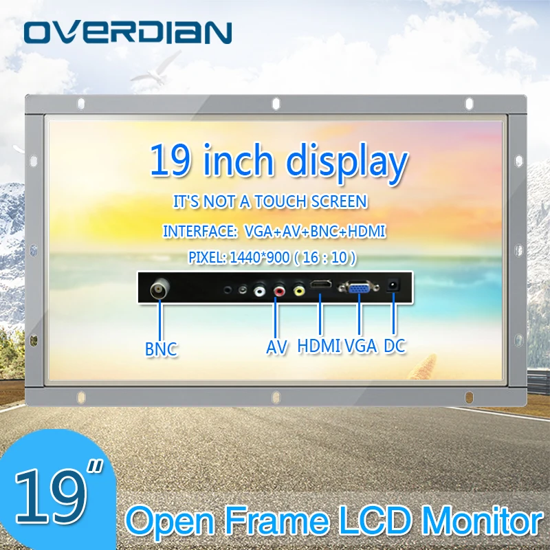 

19inch/19" Industrial Control Lcd Non-Touch Screen Monitor VGA/HDMI/BNC/AV Interface Metal Shell White Open Frame1440*900