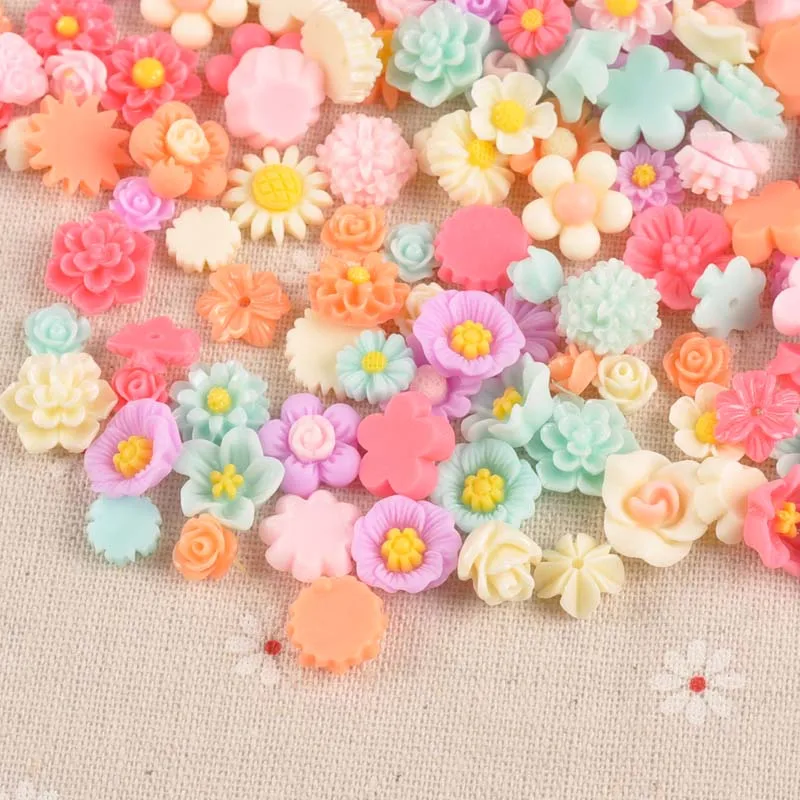 

50Pcs Headwear Accessories Multicolor Flower Resin Flatback Cabochons Crafts And Scrapbookings DIY Embellishments Decor C1977