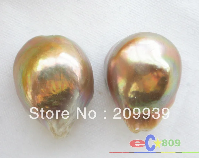 

Hot selling> hj 0045 19mm Nature golden purple keshi reborn pearl stud earring DIY hook 5.2 -Bride jewelry free shipping