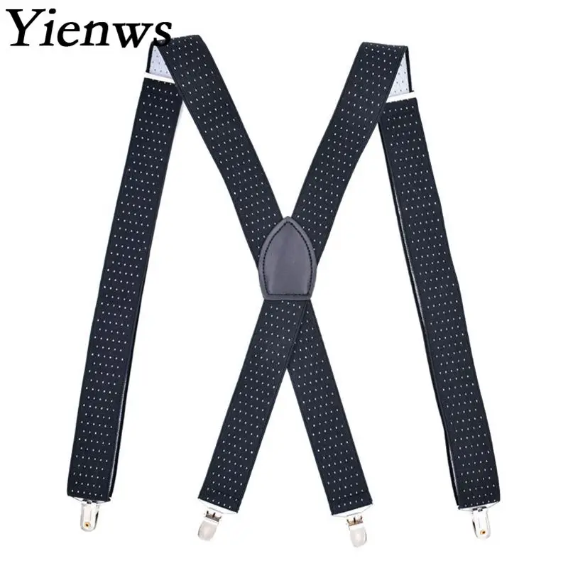 Yienws Bretels Mannen Black Dot Suspenders For Men 4 Clip Button Pants Brace Strap Male Elastic