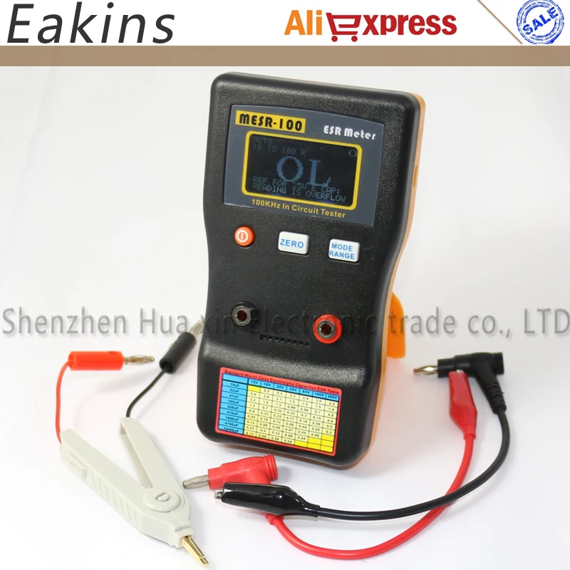 MESR100 V2 Auto Ranging In Circuit ESR Capacitor Meter Tester 0.001 to 100R+Clip 