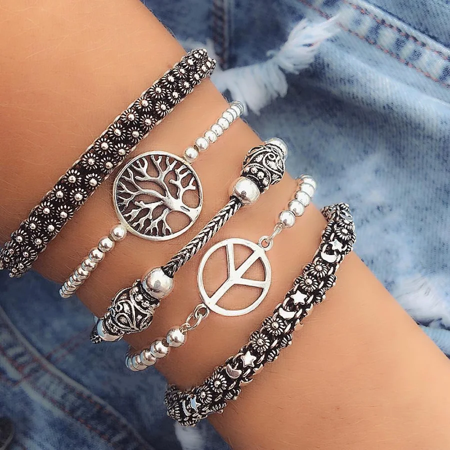 

RAVIMOUR Vintage Cuff Bracelets & Bangles Punk Bracelet for Women Indian Jewelry 3Style Maxi Tibetan Silver Carved Pattern Joyas