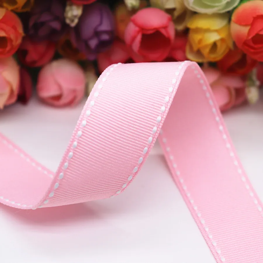 Stitch Ribbons 5 Yards 9MM/25MM/38MM White Edge Dotted Line Hair Bows DIY Crafts Handmade Accessories